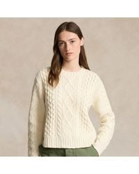 Polo Ralph Lauren - Aran-knit Wool-blend Crewneck Sweater - Lyst