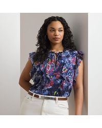 Ralph Lauren - Ralph Lauren Print Ruffle-Trim Georgette Blouse - Lyst