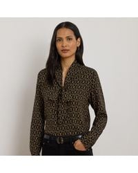 Ralph Lauren - Chain-Print Crepe Tie-Neck Blouse - Lyst