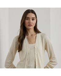 Ralph Lauren - Cardigan Côtelé Col En V En Lin Mélangé - Lyst