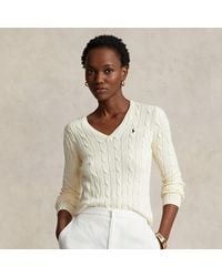 Ralph Lauren - Cable-knit Cotton V-neck Sweater - Lyst
