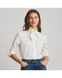 Ralph Lauren - Tie-Neck Cotton Broadcloth Shirt - Lyst