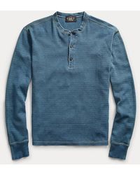 RRL - Indigo Jacquard-knit Henley - Lyst