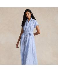 Ralph Lauren - Belted Striped Linen Shirtdress - Lyst