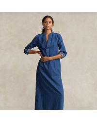 Polo Ralph Lauren - Katoenen Keperstof Midi-jurk - Lyst