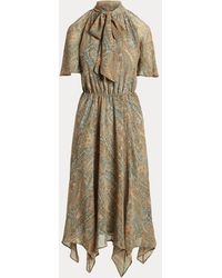 Damen Kleider Ralph Lauren Kleider Ralph Lauren Synthetik Georgette-Kleid mit Bindebändern in Natur 
