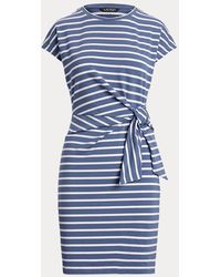 Ralph Lauren - Gestreiftes Jerseykleid Mit Bindedetail - Lyst