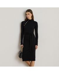 Ralph Lauren - Ralph Lauren Button-Trim Rib-Knit Mockneck Dress - Lyst