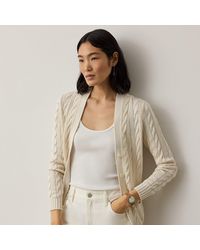Ralph Lauren - Cable-Knit Silk-Blend V-Neck Cardigan - Lyst