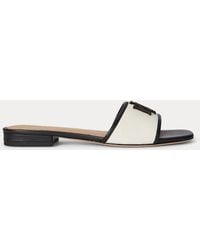 Ralph Lauren - Everley Leather-Trim Canvas Slide Sandal - Lyst