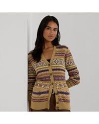 Ralph Lauren - Fair Isle Cotton-linen V-neck Cardigan - Lyst