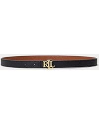 Lauren by Ralph Lauren - Logo Reversible Leather Skinny Belt - Lyst