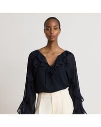 Ralph Lauren - Ruffle-Trim Crinkle Georgette Blouse - Lyst