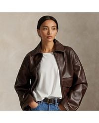 Polo Ralph Lauren - Cropped Leather Bomber Jacket - Lyst