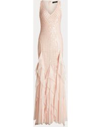 Ralph Lauren Vestido de noche de tul con abalorios - Rosa