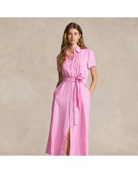 Polo Ralph Lauren - Gestreiftes Leinen-Hemdkleid mit Gürtel - Lyst