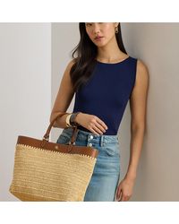 Ralph Lauren - Leather-Trim Straw Large Kyla Tote Bag - Lyst