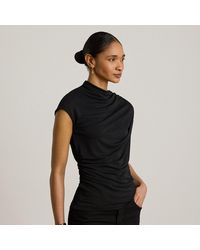 Ralph Lauren - Shirred Stretch Jersey Mockneck Top - Lyst