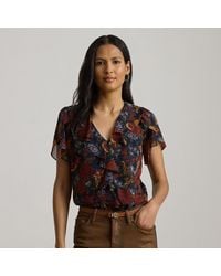 Ralph Lauren - Camicetta in georgette con volant - Lyst