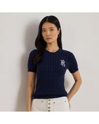 Ralph Lauren - Cable-Knit Cotton Short-Sleeve Sweater - Lyst
