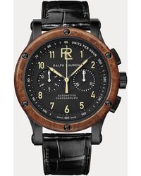 Ralph Lauren - 42 Mm Zwart Stalen Horloge Houten Rand - Lyst