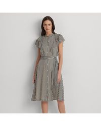 Lauren by Ralph Lauren - Ralph Lauren Striped Belted Chiffon Shirtdress - Lyst