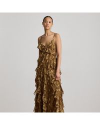 Ralph Lauren - Georgette Jurk Met Pythonprint En Ruches - Lyst