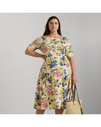 Lauren by Ralph Lauren - Plus Size - Gebloemde Stretch Katoenen Midi-jurk - Lyst