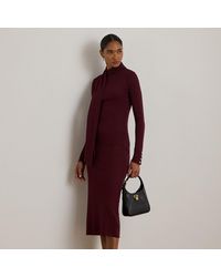 Ralph Lauren - Scarf-Trim Cotton-Blend Rib-Knit Dress - Lyst