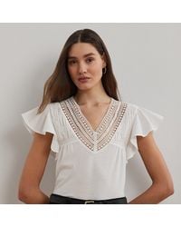 Ralph Lauren - Camiseta De Algodón Con Encaje - Lyst