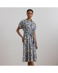 Ralph Lauren - Geblümtes Crêpe-Kleid Mit Gürtel - Lyst
