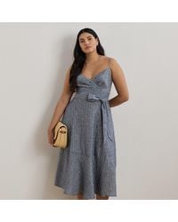 Ralph Lauren - Ralph Lauren Striped Belted Linen Sleeveless Dress - Lyst