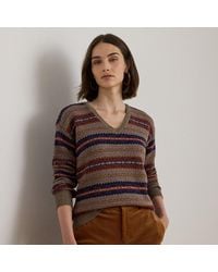 Ralph Lauren - Fair Isle Katoen-Linnen Trui Met V-Hals - Lyst