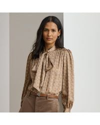Ralph Lauren - Geo-Print Twill Tie-Neck Blouse - Lyst
