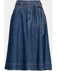 Ralph Lauren Belted Denim Midi Skirt - Blue