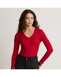 Ralph Lauren - Rib-Knit Long-Sleeve V-Neck Top - Lyst