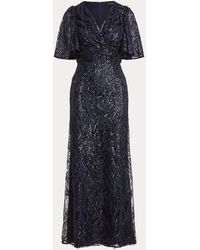 Ralph Lauren Robe mit Pailletten und halbem Arm - Blau