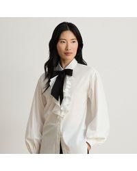 Ralph Lauren - Ruffle-Trim Broadcloth Tie-Neck Shirt - Lyst