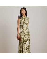 Ralph Lauren - Palm-Frond-Print Jersey Cowlneck Dress - Lyst