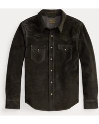 RRL Suede Western Shirt in Black for Men | Lyst UK