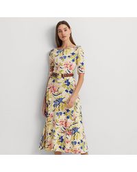 Lauren by Ralph Lauren - Ralph Lauren Floral Stretch Cotton Midi Dress - Lyst