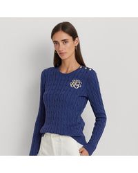 Lauren by Ralph Lauren - Ralph Lauren Button-trim Cable-knit Cotton Sweater - Lyst