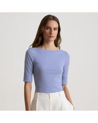 Ralph Lauren - Striped Stretch Cotton Boatneck T-Shirt - Lyst
