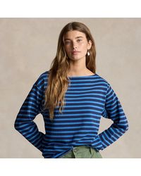 Polo Ralph Lauren - Gestreept Jersey T-shirt Met Boothals - Lyst