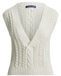 Ralph Lauren - Gilet in maglia a trecce di cotone e seta - Lyst