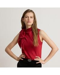 Ralph Lauren - Tie-Neck Charmeuse Sleeveless Blouse - Lyst