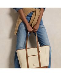 Polo Ralph Lauren - Leather-Trim Canvas Medium Shopper Tote - Lyst