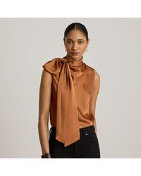 Ralph Lauren - Tie-Neck Charmeuse Sleeveless Blouse - Lyst