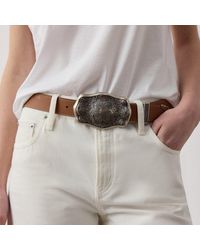 Ralph Lauren - Tooled-Buckle Pebbled Calfskin Belt - Lyst