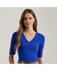 Ralph Lauren - Stretch Cotton Elbow-Sleeve V-Neck Tee - Lyst